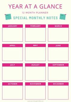 year at a glance printable PDF planner