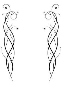 two black and white swirls with stars in the middle, on a white background