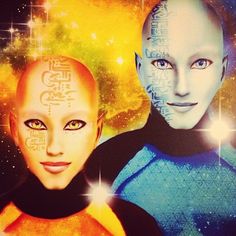 two people with their faces painted like aliens and stars in the background, one is looking at the camera