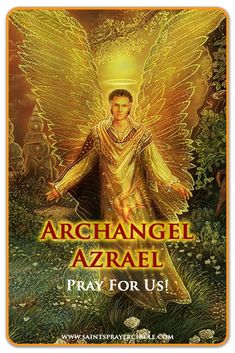 an angel with the words,'pray for us '