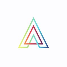 the letter a is made up of multicolored lines and has a diagonal triangle shape
