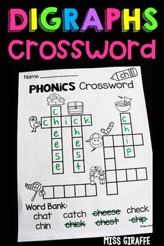 a crossword worksheet with the words diggraphs on it and an image of