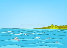 an island in the middle of the ocean with waves royalty illustration