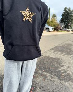 Leopard star hoodie - $70 DM to purchase Patchwork Hoodie, Cheetah Print, Black Hoodie, Stars, Black
