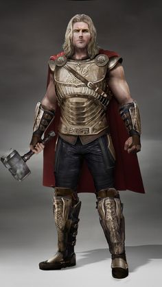 a man dressed in armor and holding a hammer