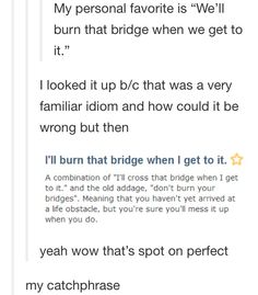 a text message that reads, i'll burn that bridge when i get it