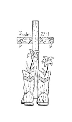a cross with boots and flowers on it that says, palm 22 1 - 2