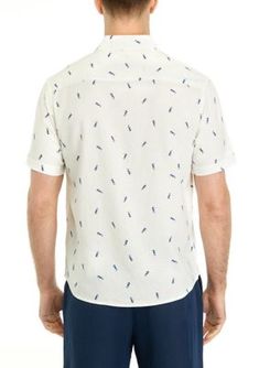 A seaside-themed print accentuates this button-up shirt from Magaschoni. | Magaschoni Men's Short Sleeve Printed Button Up Shirt, Medium Shirt Style, Men Short Sleeve, Button Up Shirts, Button Up