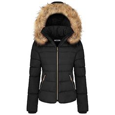 Women’s Quilted Puffer Coat Warm Fleece Lined Winter Jacket with Removable Hood Super warm with down-like filling and fleece lined, you'll love the feminine silhouette shaped in a modern cut. Water resistant shell along with fully faux fur hood instills a sense of confidence when the weather turns super blustery and cold. An essential item for your winter wardrobe Featuers Super Warm with thick down-like hypoallergenic synthetic filling and fluffy thick fleece lining keep your warm all day in cold winter. The fashionable hooded puffer coat features zippered slanted front hand pockets, full zip up closure and elastic cuff, comfortable and stylish. Detachable hood with pretty fluffy faux fur trim, fashion, charming, and you can just take the hood off when washing the coat. Water resistant an Cheap Fitted Puffer Outerwear, Hooded Puffer Jacket With Faux Fur Trim For Fall, Black Winter Jacket With Fur, Fitted Black Puffer Jacket With Faux Fur Lining, Black Puffer Jacket With Faux Fur Trim For Winter, Black Winter Jacket With Fur Hood, Black Hooded Insulated Puffer Jacket, Fall Hooded Puffer Jacket With Faux Fur Trim, Black Puffer Jacket With Fur Hood