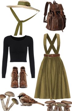 Mushroomcore Aesthetic Outfits, Forager Aesthetic Outfits, Mushroom Core Aesthetic Outfits, Mushroomcore Outfits, Mushroom Picking Outfit, Mushroom Renfaire Outfit, Forager Outfit, Cottagecore Outfits Mushroom, Foraging Clothes
