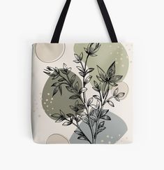 a tote bag with flowers and circles in the background all over print on it