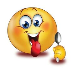 a smiley face holding a spoon and fork