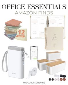 the office essentials for amazon finds are organized and ready to be used as an office supplies