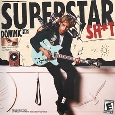 a man sitting on top of a wall with a guitar in front of his face