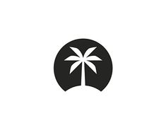 a black and white logo with a palm tree in the center on a white background