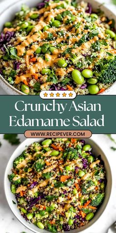 Enjoy a vibrant, crunchy salad packed with fresh veggies and a tangy peanut dressing. Perfect for a quick, flavor-packed meal! Recipes Using Edamame, Recipes With Greens, Healthy Lunch Salad Recipes, Recipes With Edamame, Edemame Recipes Dinner, Vegetarian Edamame Recipes, Salad Recipes With Edamame, Salad Ideas For Lunch, Vegetarian Salad With Protein