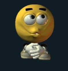 an emoticive smiley face with one hand on his hip and the other pointing at something