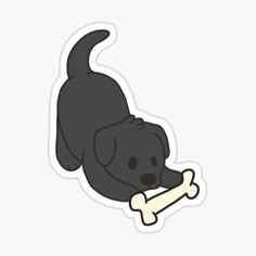 a black dog with a bone in its mouth sticker