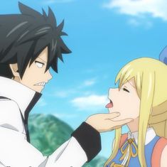 two anime characters are talking to each other