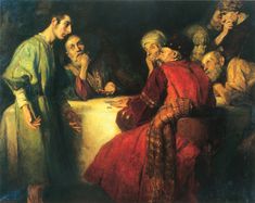 a painting of people sitting around a table
