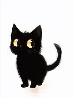 a black cat with yellow eyes sitting down