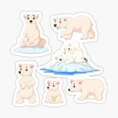 polar bear stickers with different shapes and sizes on the ice floese, set of four