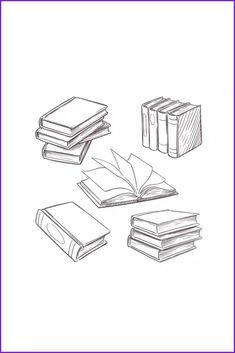 four books are stacked on top of each other, with one open book in the middle