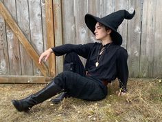 Cool Wizard Hat, Witch Hat Men, Mens Wizard Hat, Black Mage Hat, Warlock Outfit, Mage Outfit, Wizard Hat With Brim, Big Wizard Hat, Wizard Hat
