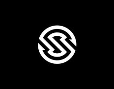 the letter s in a circle with an arrow inside it on a black background illustration