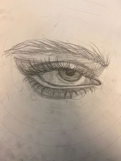 a drawing of an eye is shown in the middle of this photo, and it appears to be drawn on paper