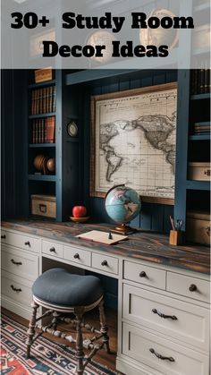 Timeless study room with floor-to-ceiling bookshelves, a classic desk, and an antique rug, creating a scholarly and sophisticated environment for deep concentration.