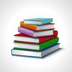 a stack of colorful books sitting on top of each other in front of a white background