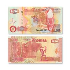 two different bank notes, one with an image of a bird on the front and one with