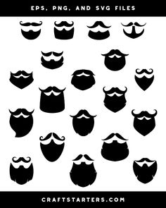 the silhouettes of mustaches and beards are shown in this black and white poster