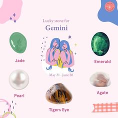 the zodiac sign for lucky stone is displayed on a pink background with other zodiac symbols