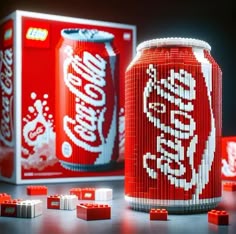 a can of coca - cola next to some lego blocks