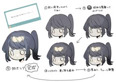 an anime character's hair is shown with different expressions and facial expressions, including the head