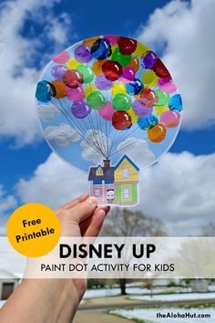 Disney Pixar’s Up Activity - Paint Dot Art - The Aloha Hut Up Movie Activities, Disney Art And Craft, Disney Theme Activities For Preschool, Simple Disney Crafts For Kids, Disney Fine Motor Activities, Disney Art Activities Preschool, Disney Lesson Plans For Toddlers, Disney Crafts For Kids Art Projects, Disney Movie Crafts
