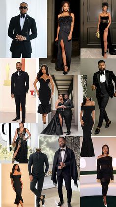 many different pictures of people in formal wear and tuxedos, all dressed up