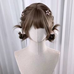 Shoujo hairstyle inspo Japanese Kawaii Hairstyles, Pretty Hairstyles Brown Hair, Cute Brown Hair Styles, Hairstyle Ideas Korean, Cookie Hair, Shoujo Hair Styles, Cute Hair Styels, Short Pigtails Hairstyle, Cute Hair Idea