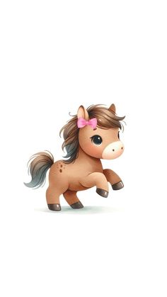a little pony with a pink bow on its head and tail, standing in front of a