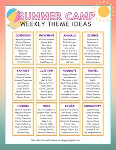 the summer camp weekly theme is shown in this printable activity for kids to learn how to