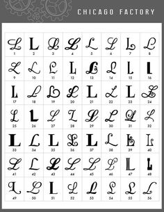 the chicago factory's alphabet is shown in black and white, with an ornate design