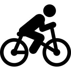 a black and white silhouette of a person riding a bike with wheels on the front