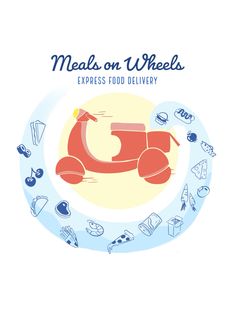 the cover of meal on wheels express food delivery, featuring an image of a scooter
