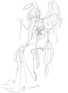 a drawing of an angel sitting on top of a chair