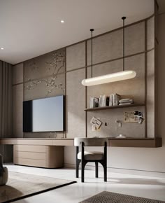 a living room filled with furniture and a flat screen tv on top of a wall