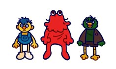 three cartoon characters standing next to each other