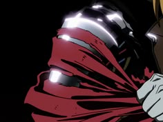 an anime character with long blonde hair and red cape