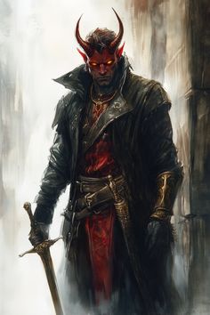 Draxion Kzyl stands tall with an athletic build, his deep crimson skin accented by faint scars along his forearms. His wavy black hair is loosely tied back, with a few strands framing his angular, devilishly handsome face. Glowing golden eyes shimmer like molten coins, betraying his dangerous mix of charm and cunning. Dressed in a weathered leather coat over a loose white blouse, he exudes roguish...